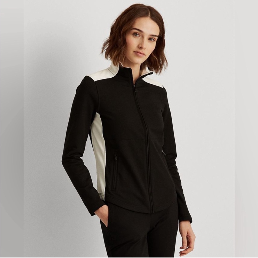 NWT Lauren Ralph Lauren Mock Neck Zip Black & Cream Jacket